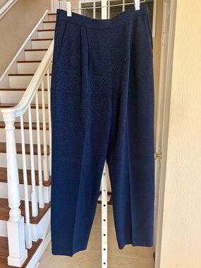St John Basics Navy Blue Santana Knit Knit Pants Classic Pleats & Pockets 8